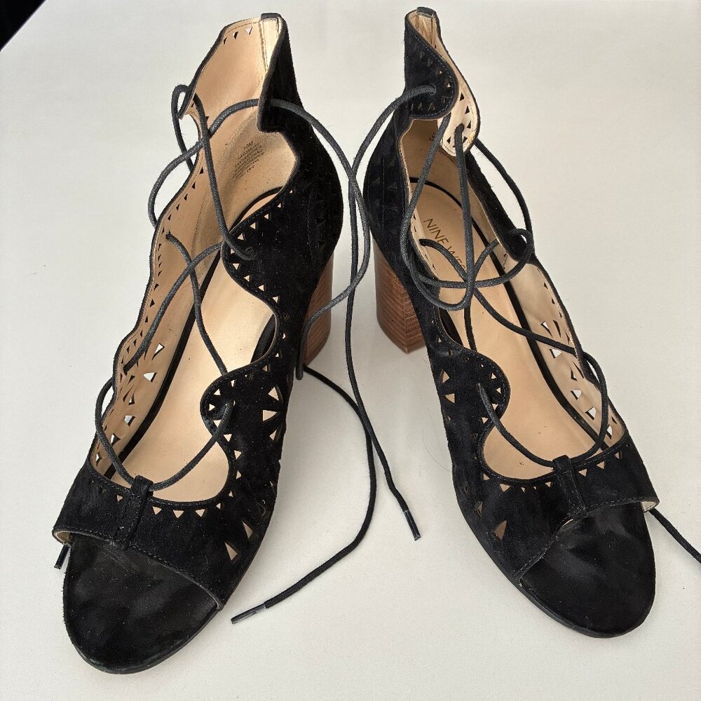Nine West Black Heeled Lace-up Sandals